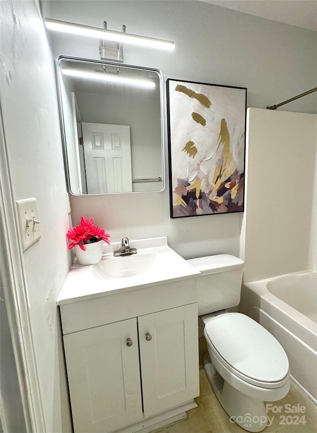 full bathroom featuring bathing tub / shower combination, tile patterned flooring, vanity, and toilet