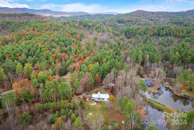 bird's eye view featuring a water and mountain view