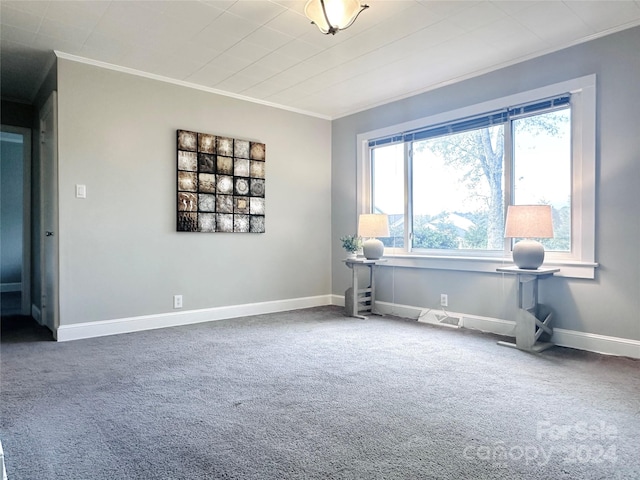 empty room with carpet flooring and ornamental molding