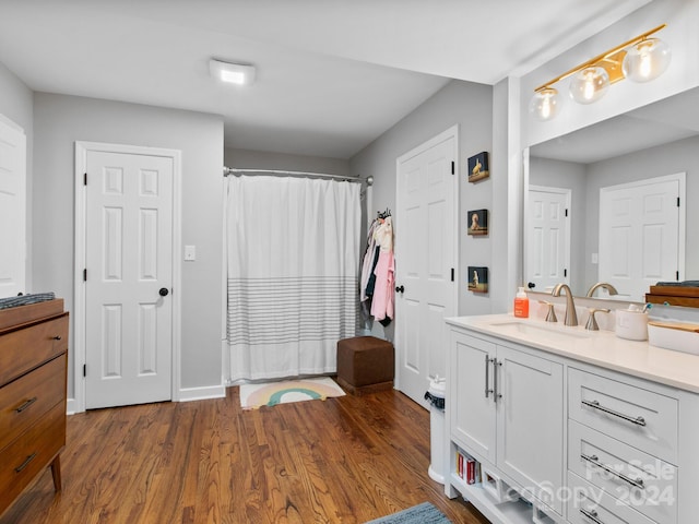 bathroom featuring vanity and wood-type flooring