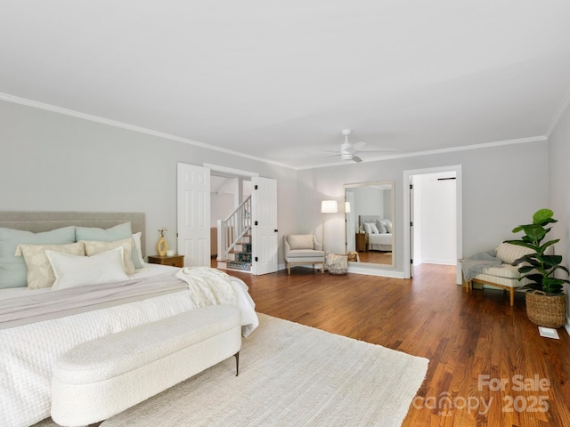 3 White Rock Ct, Arden, NC 28704 - bedroom featuring wood finished floors, ornamental molding, ceiling fan, and baseboards