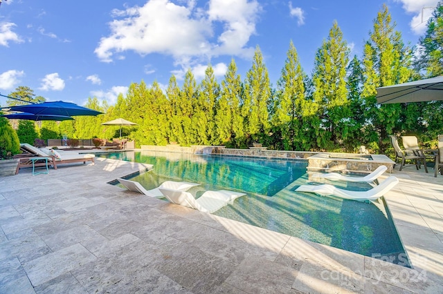 view of swimming pool with an in ground hot tub and a patio