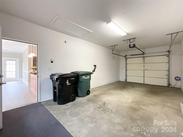 garage with a garage door opener