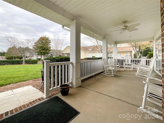 view of patio / terrace with a porch and ceiling fan