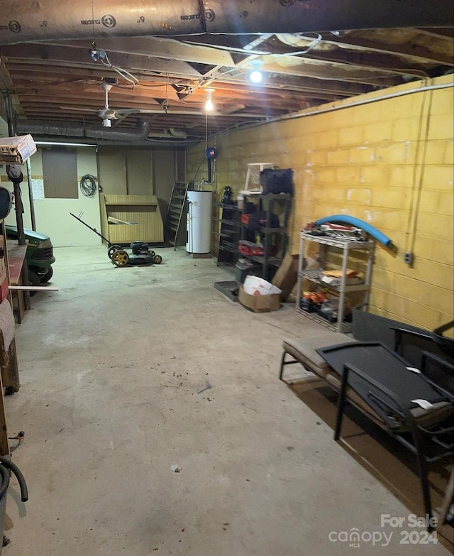 basement featuring gas water heater