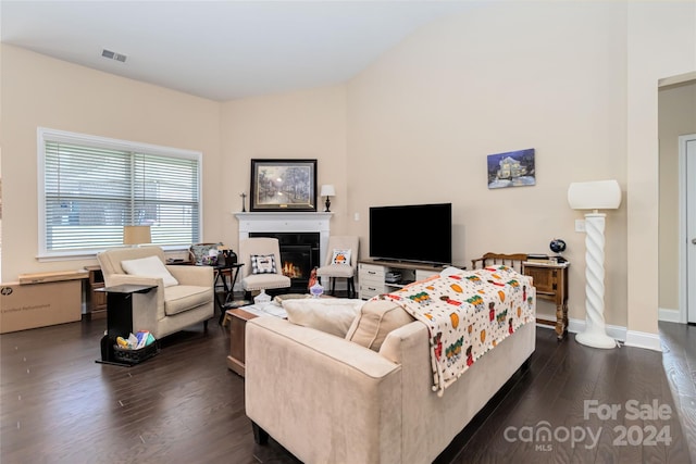 living room with dark wood-type flooring