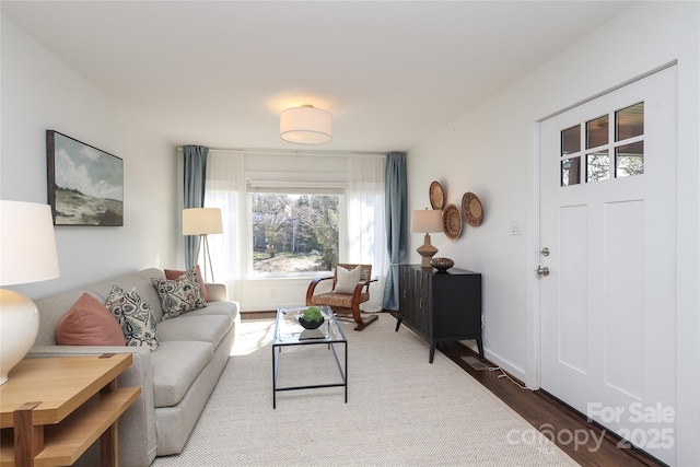 living room featuring baseboards and wood finished floors