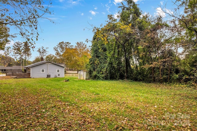 view of yard with a storage shed