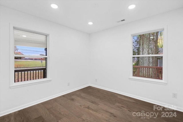 spare room with a wealth of natural light and wood-type flooring