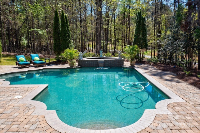 view of pool with an in ground hot tub