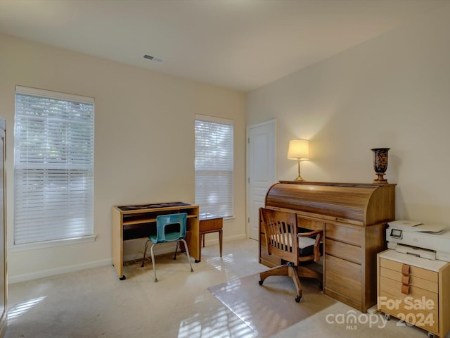 view of carpeted home office