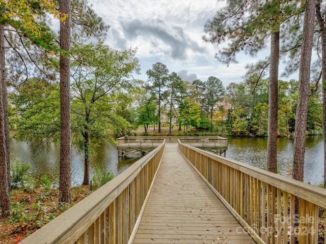 view of dock with a water view