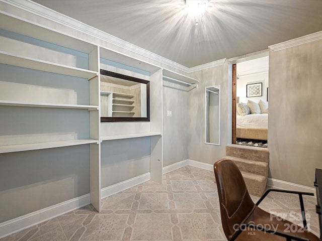 home office featuring crown molding