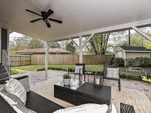 view of patio / terrace featuring outdoor lounge area and ceiling fan