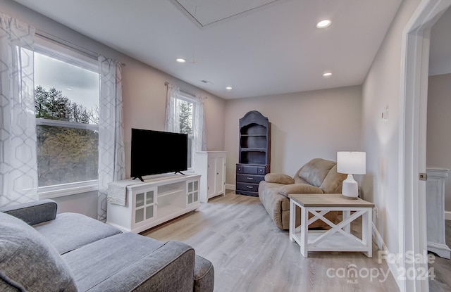 living room with light hardwood / wood-style flooring