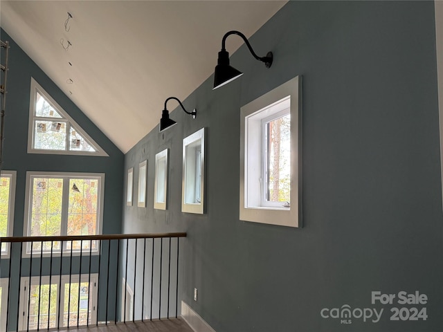 interior space featuring high vaulted ceiling and wood-type flooring