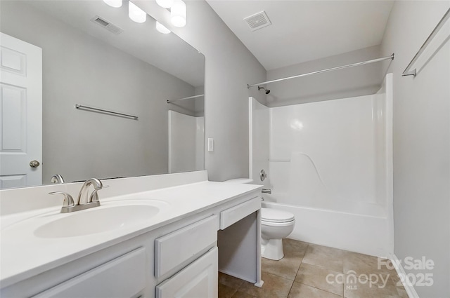 full bathroom featuring toilet, tile patterned flooring, shower / tub combination, and vanity