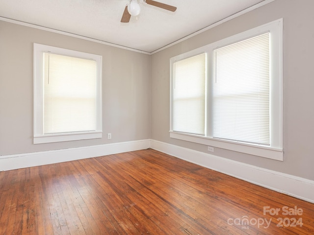 1411 Lineberger Ave, Gastonia, NC 28052 - empty room featuring ornamental molding, baseboards, ceiling fan, and wood-type flooring