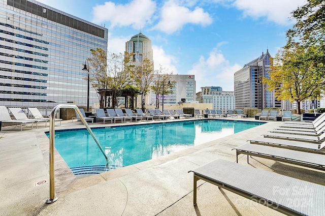 view of pool featuring a patio area