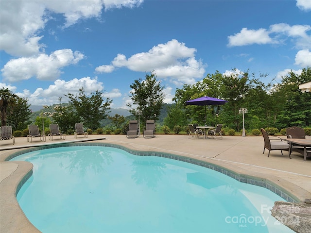 view of swimming pool featuring a patio area