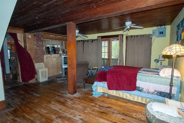 bedroom featuring wooden ceiling and hardwood / wood-style flooring