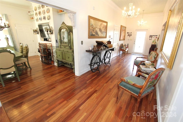 2034 Haileys Ferry Rd, Lilesville, NC 28091 - entrance foyer featuring crown molding, a chandelier, and wood finished floors