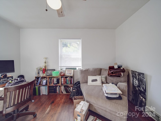 office space featuring hardwood / wood-style floors and ceiling fan