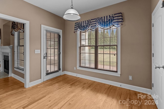 unfurnished dining area with hardwood / wood-style flooring