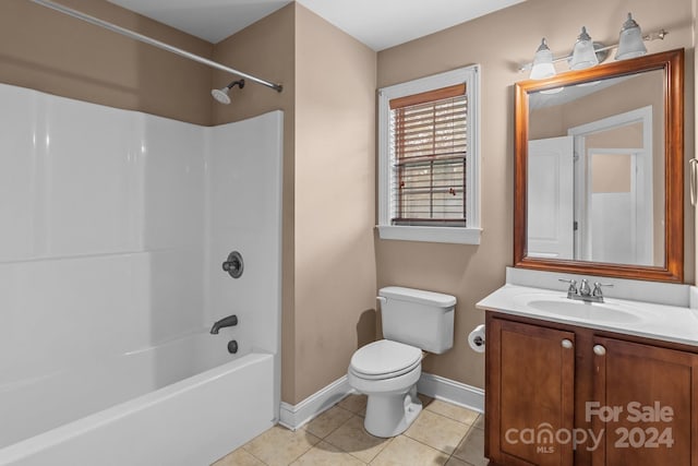 full bathroom featuring tile patterned flooring, vanity, toilet, and bathing tub / shower combination