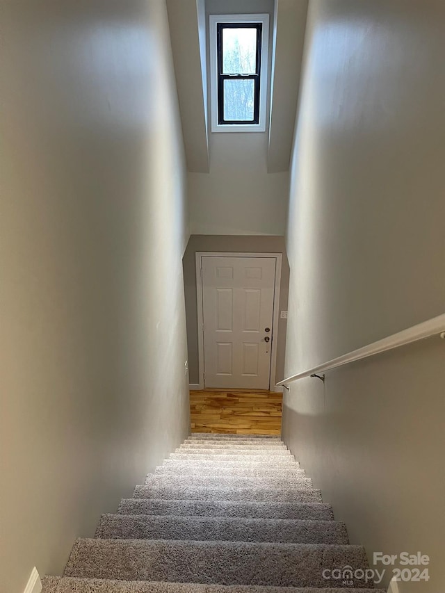 stairway featuring hardwood / wood-style flooring