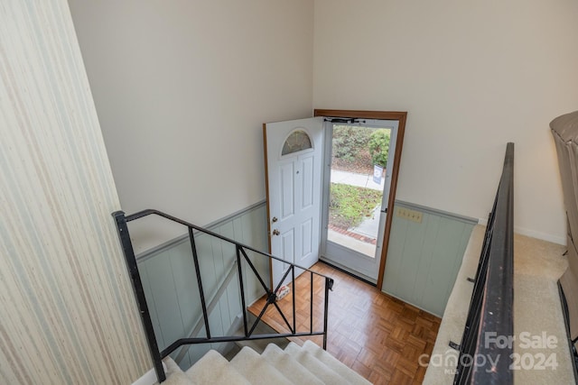 entrance foyer featuring light parquet floors