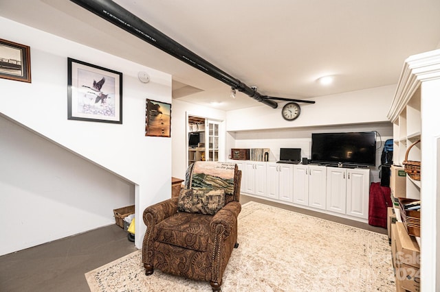 living room with concrete floors