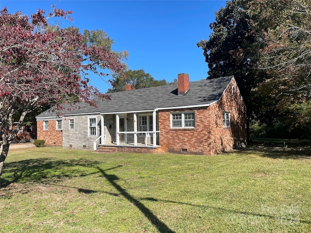 223 Chester Ave, Great Falls, SC 29055 - view of front of house with crawl space, a porch, a chimney, and a front yard