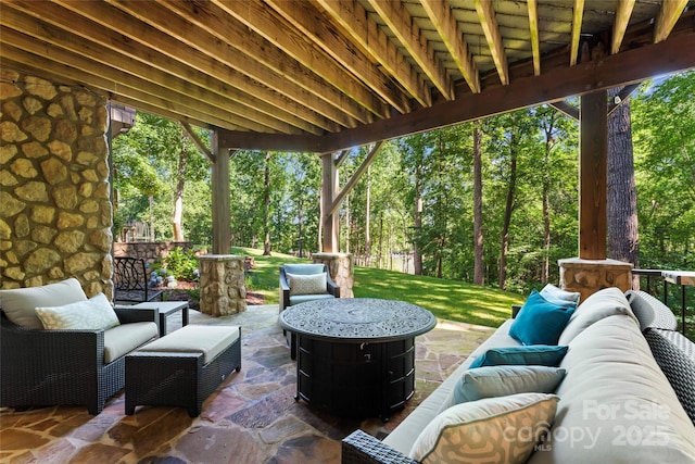 20361 Enclave Oaks Ct, Cornelius, NC 28031 - view of patio featuring outdoor lounge area and view of wooded area