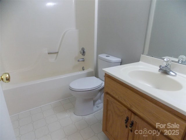 full bathroom with shower / bathing tub combination, vanity, and toilet