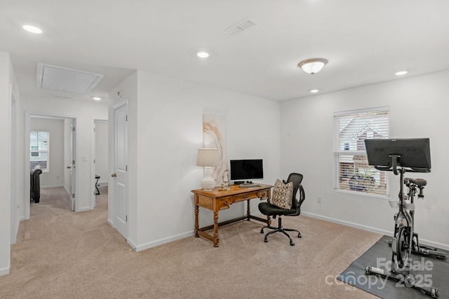 carpeted office with a wealth of natural light