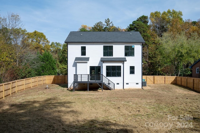 9000 Boyd Dr, Matthews, NC 28105 - back of property with crawl space, a shingled roof, and central AC