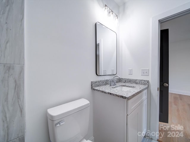 bathroom with vanity, hardwood / wood-style flooring, and toilet