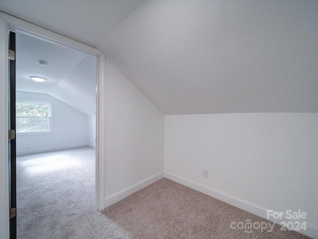 bonus room featuring light carpet and vaulted ceiling