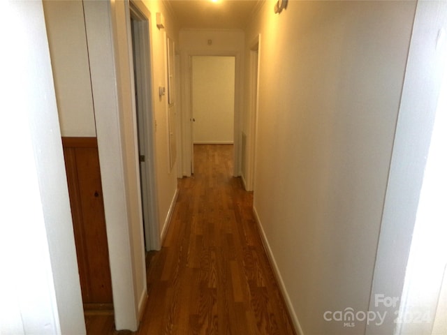 corridor featuring dark hardwood / wood-style flooring