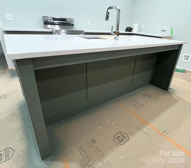 interior space with sink and stainless steel range with electric cooktop