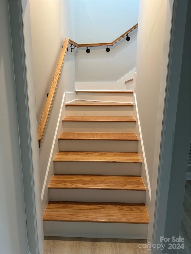 staircase featuring wood-type flooring