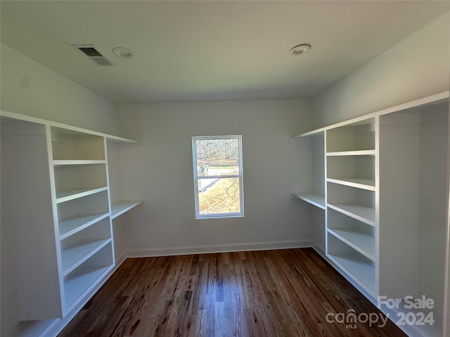 spacious closet featuring dark hardwood / wood-style floors