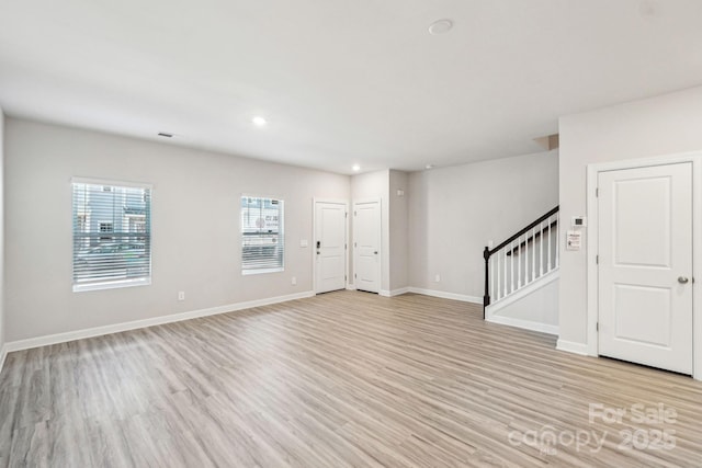 unfurnished living room featuring light hardwood / wood-style floors