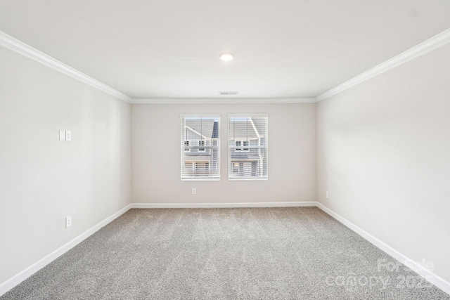 spare room featuring crown molding and carpet flooring