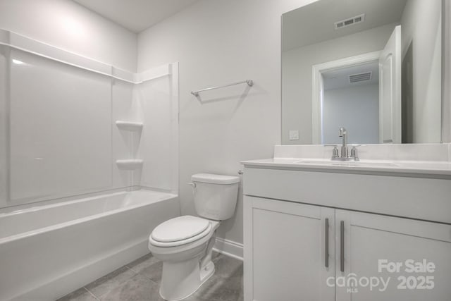 full bathroom with bathtub / shower combination, vanity, and toilet