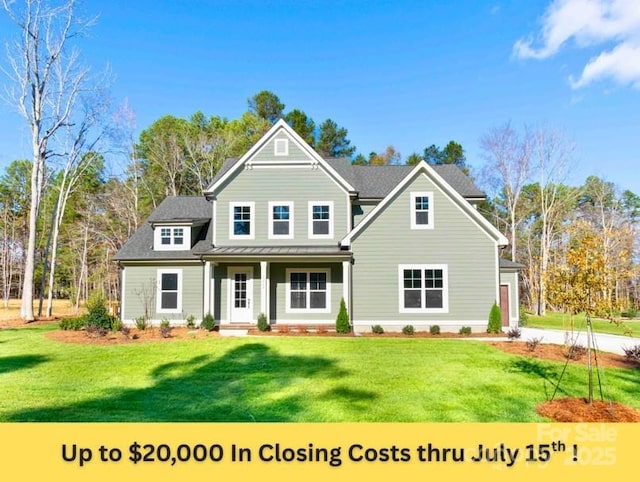1865 Rock Hill Church Rd Unit 3, Matthews, NC 28104 - view of front of house with a front yard, a porch, and a standing seam roof