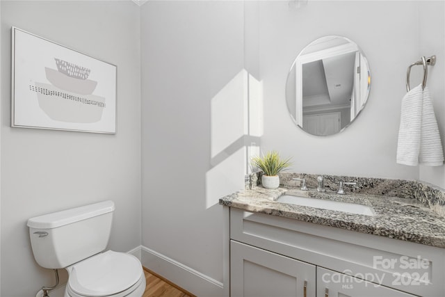 bathroom with vanity, hardwood / wood-style flooring, and toilet