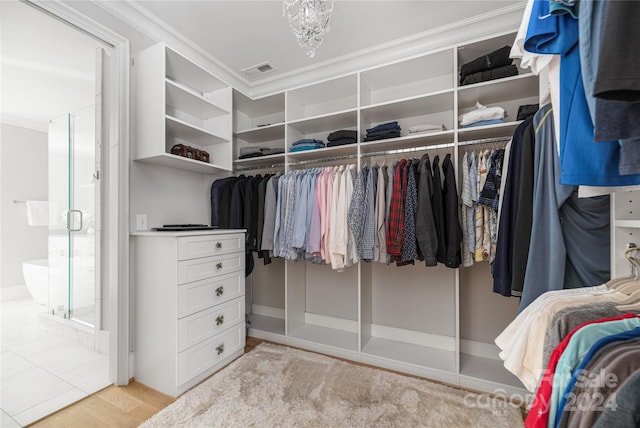 spacious closet with light hardwood / wood-style flooring