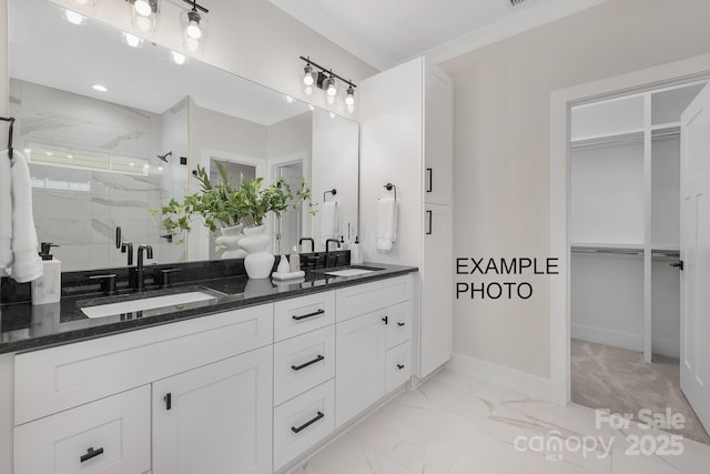 bathroom with vanity and walk in shower